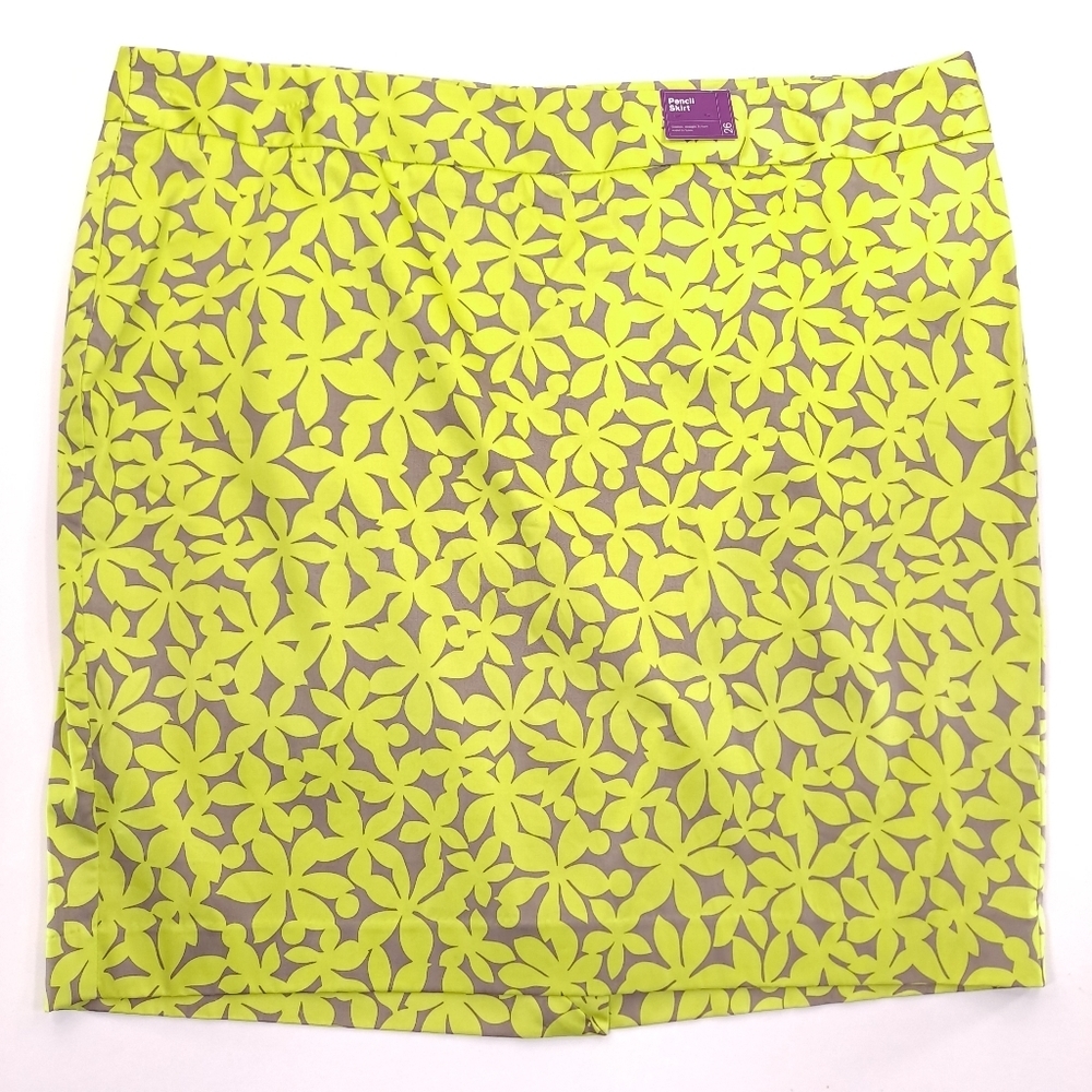 Lane Bryant Women's Pencil Skirt Green Gray Floral Stretch Plus Career - Size 26